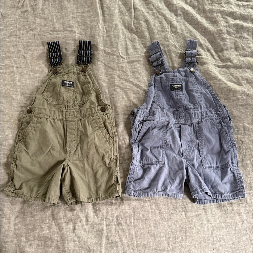 OshKosh B'gosh Shortalls in Olive and Dusty Blue